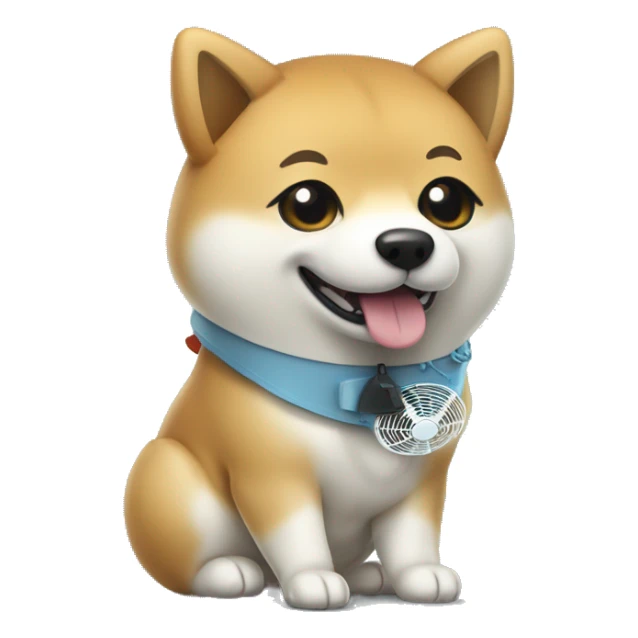 a cute shiba inu holds a miniature electric fan. sticker