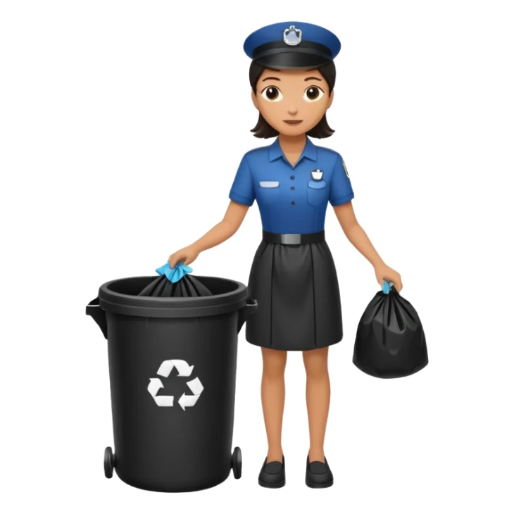 full body housekeeper putting black trash bag in the trash can sticker