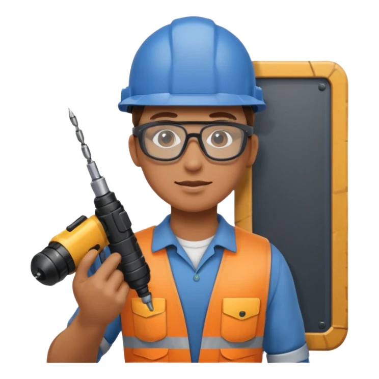 emoji of a human operator who's drilling a panel. cartoon style sticker