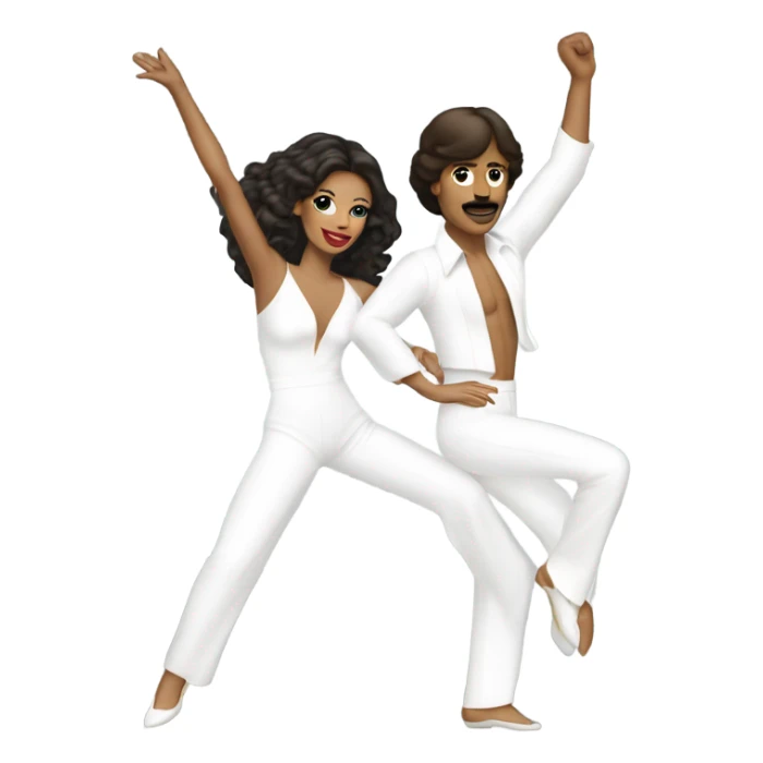 Studio 54 brunette couple dancing wearing a white jumpsuit sticker
