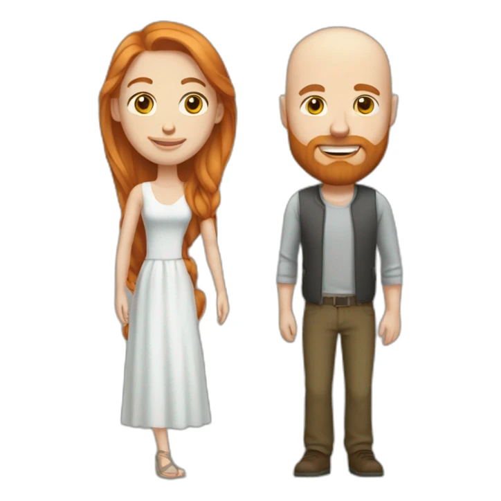 Bearded bald white man and girlfriend with long ginger hair sticker