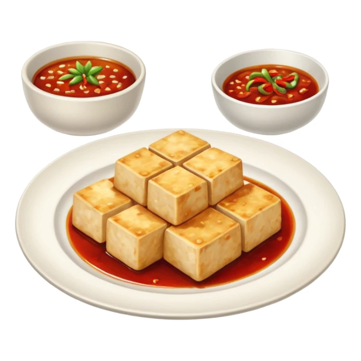 fried tofu with chili on the side of the plate sticker