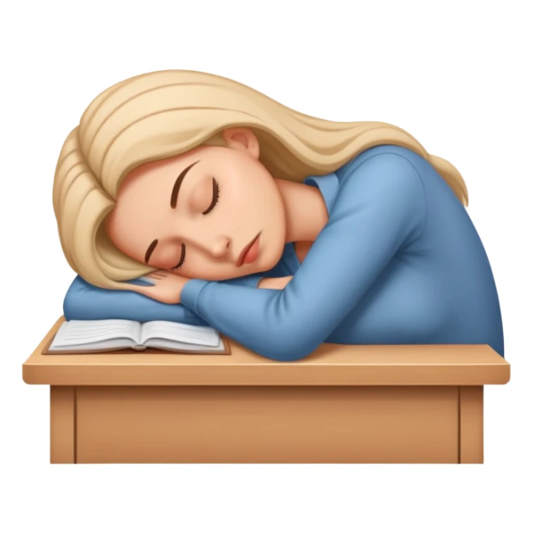 Tired woman sleeping with head down on desk sticker