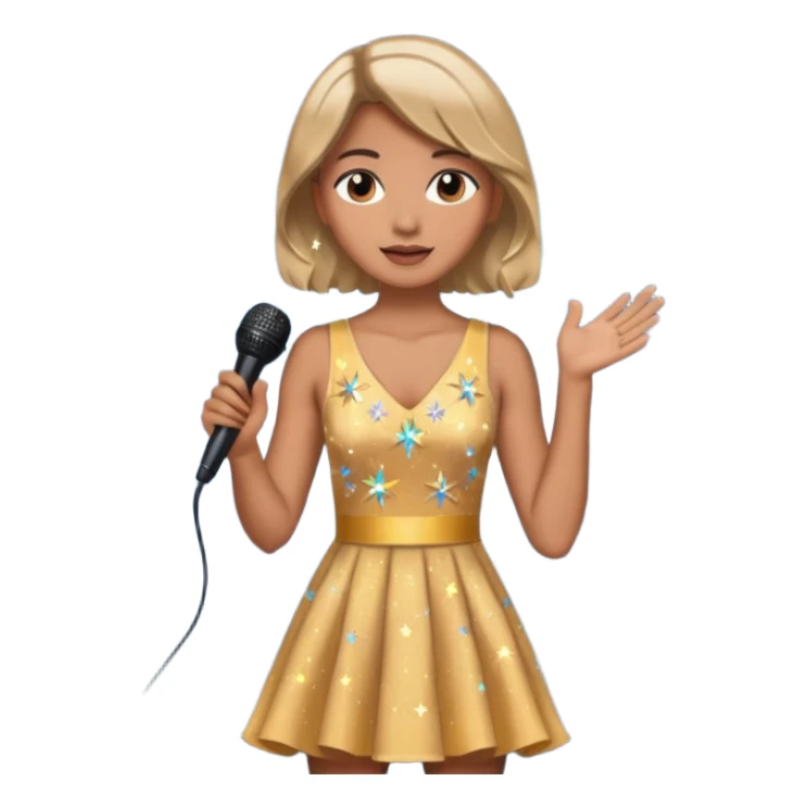 dọa cat is singing, 2 hands holding mirco and twinkle dresss sticker