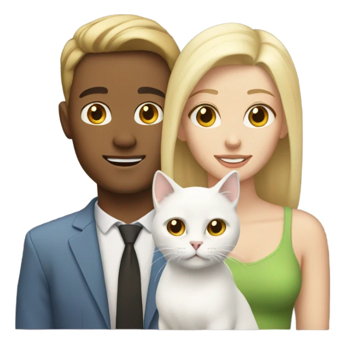 Couple brunette man blonde woman and white cat sticker