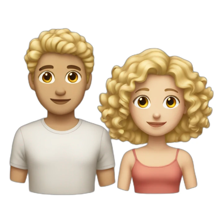 blond girl with curly brown boy sticker