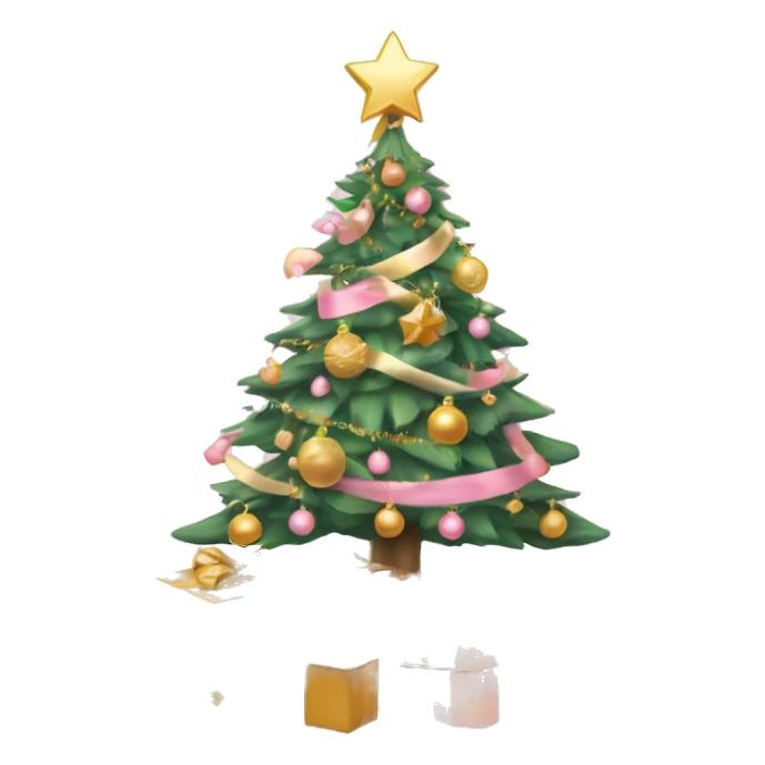 christmas tree with light pink and gold decorations with pink and gold presents underneath the christmas tree (pastel,vivid) sticker