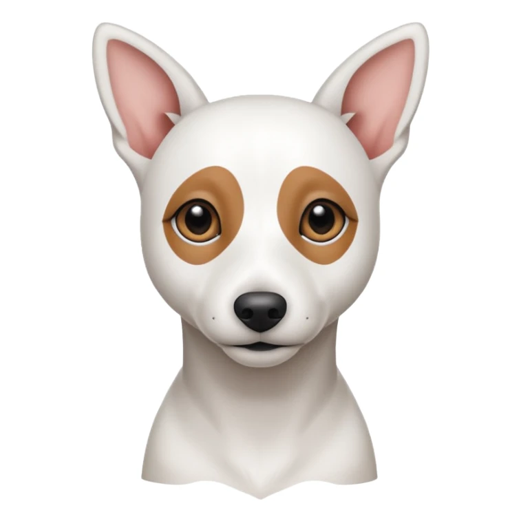 a fully white jack russell the size of a kelpie with floppy ears and a half white face sticker