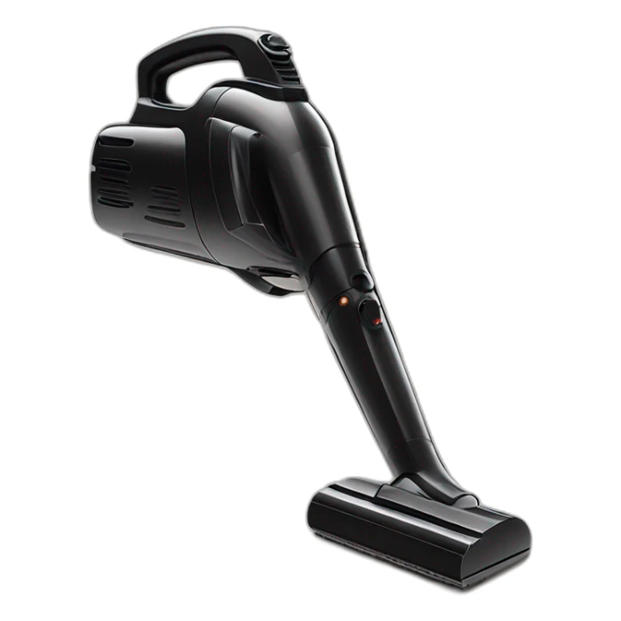 black high quality luxury expensive handheld mini vacuum cleaner shaped like a gun that has a narrow pointed end sticker