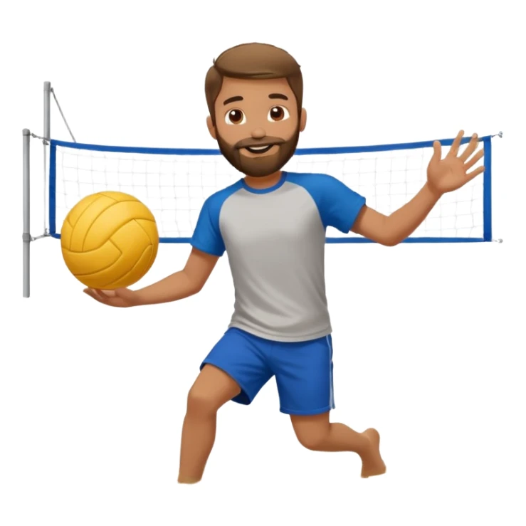 smiling boy with beard outdoors, playing sand volleyball sticker