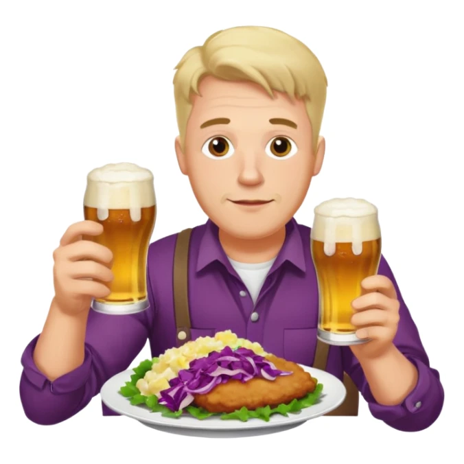 German man eating schnitzel, potato salad, red cabbage, sauerkraut, and beer sticker