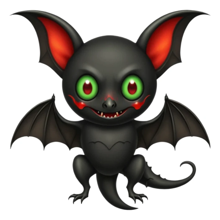 an all black bat-like creature. One cyclopian red eye in its face. no visible mouth or ears. has a long tale with a stinger that drips green poison sticker