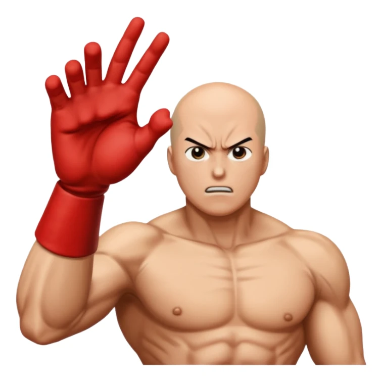 Angry Saitama with his red giant hand punching sticker