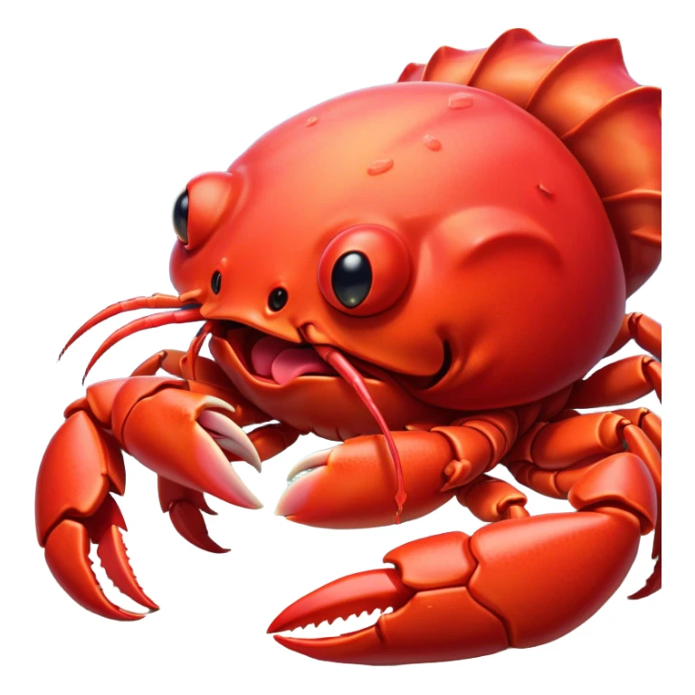 Cinematic Cute Yawning Red Crab Portrait Emoji, Head tilted slightly with a dramatic, wide-open yawn, showcasing a vivid, scarlet exoskeleton with softly drooping antennae and eyes half-closed in drowsy contentment, Simplified yet irresistibly adorable features, highly detailed, glowing with a soft, cozy oceanic glow, high shine, relaxed yet expressive, stylized with a dash of whimsical seaside charm, soft glowing outline, capturing the essence of a drowsy yet affectionate red crab that appears ready to scuttle out for a nap! sticker