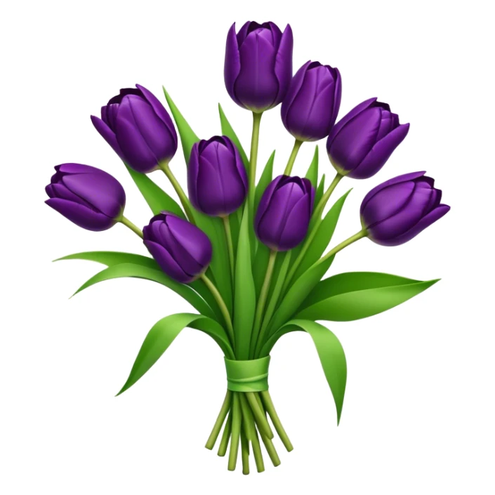 bouquet deep purple Tulip, luxuriant, stem, leaf, bud sticker