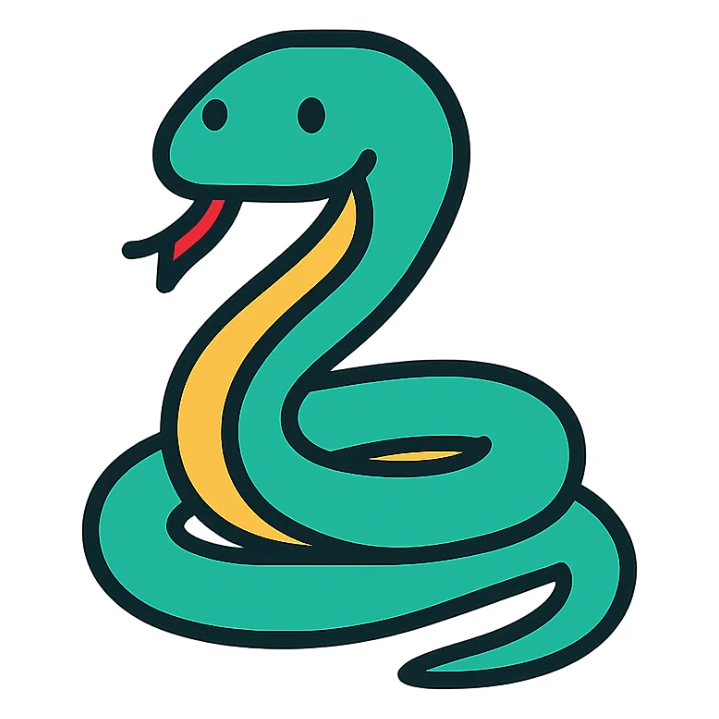 snake, lineal color icon with black outlines, simple and modern sticker