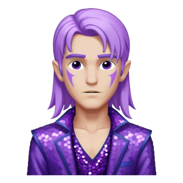 Zeus from Lore Olympus with long lilac hair, purple sequin outfit sticker