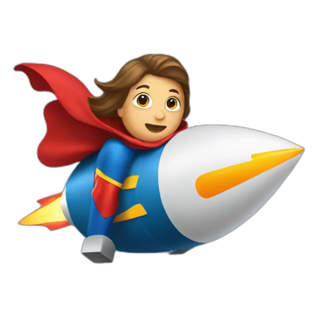 person dressed with a superhero cape sitting on a rocket sticker