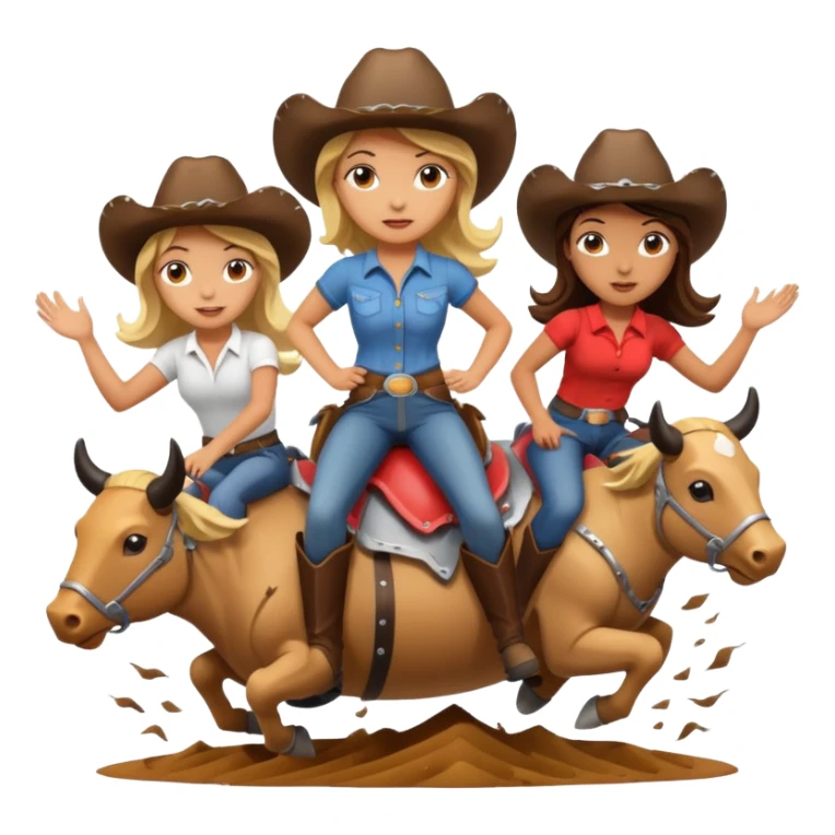 Three girls riding mechanical bulls in a tornado sticker