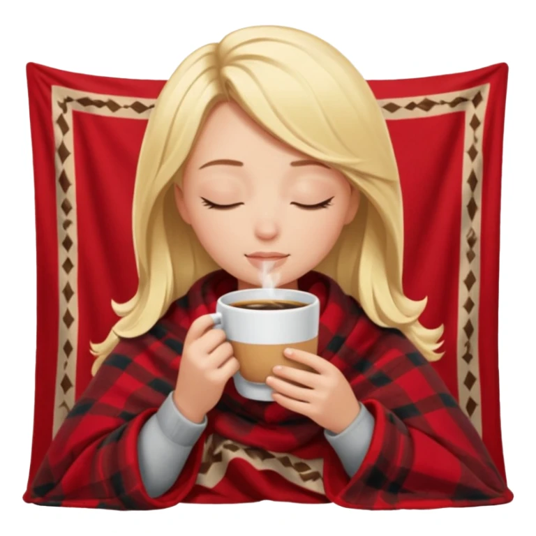 Blonde girl inside a blanket sipping coffee eyes closed sticker