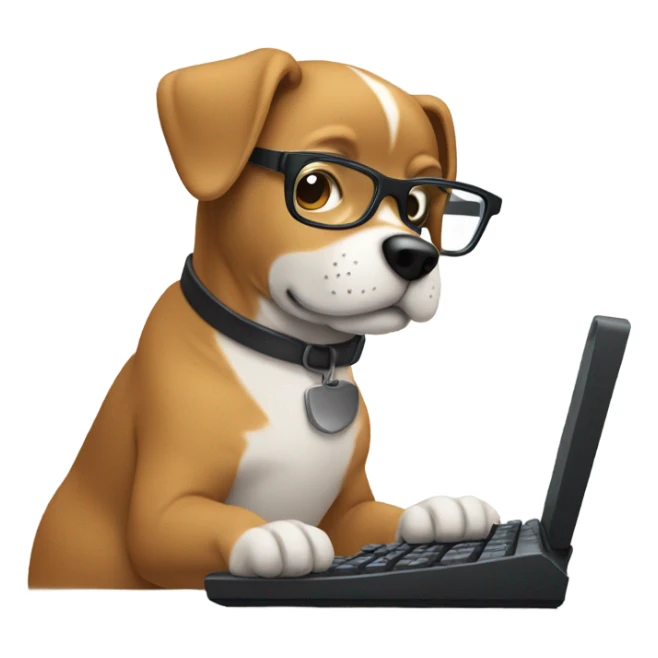 Dog wearing glasses and typing on a computer keyboard  sticker