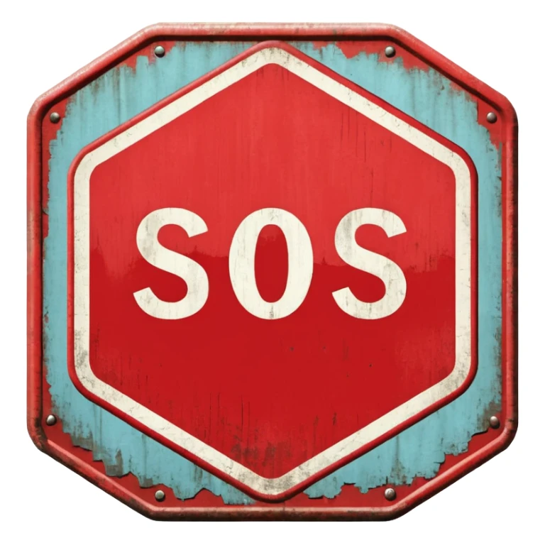 red, road sign, hexagonal, with the inscription SANCTIONS sticker