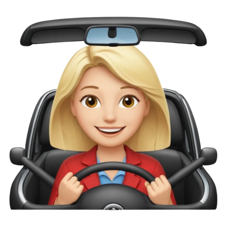 blonde woman driving car. Happy face confidence sticker