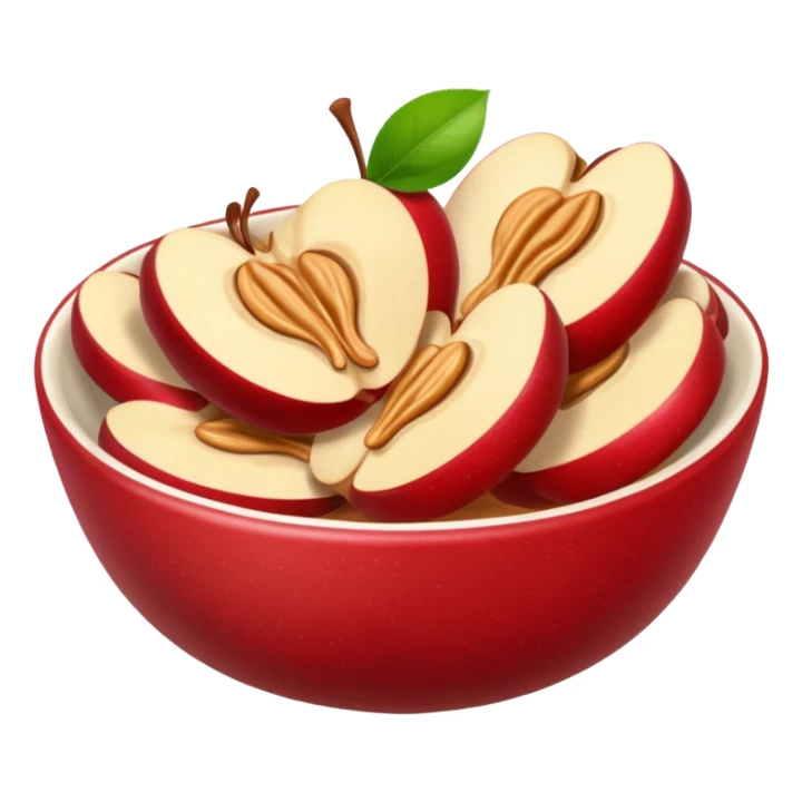 apple slices pieces in bowl with peanutbutter sticker