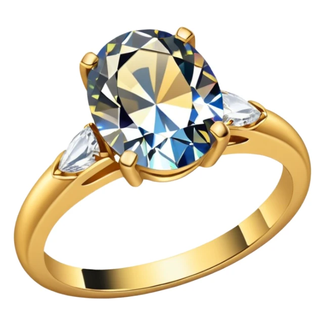 a gold diamond ring, plain band and large oval diamond stone sticker