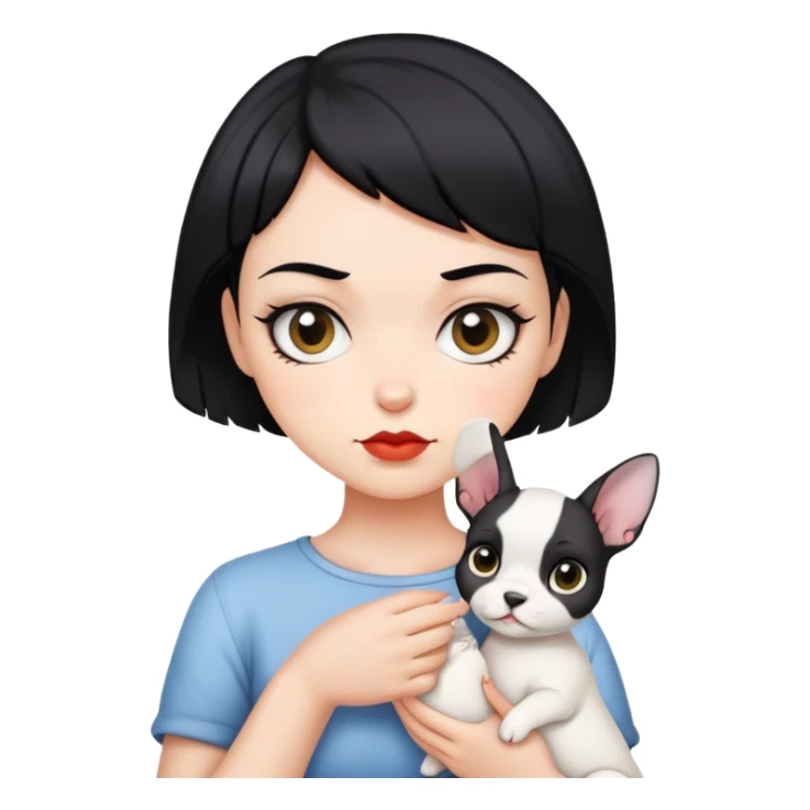 Short black hair handsome bad girl holding a white German rex sticker