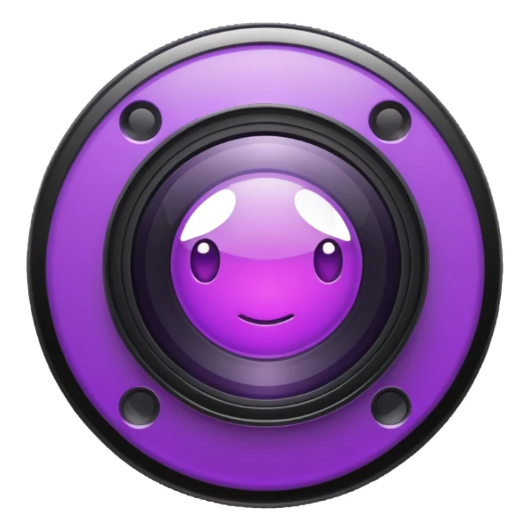 A round camera lens, apple emoji style, minimalist, with highlights, purple sticker