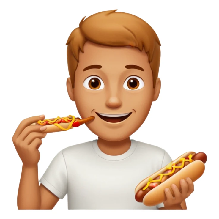 A man eating a chili-covered hot dog with delighted eyes.






















 sticker