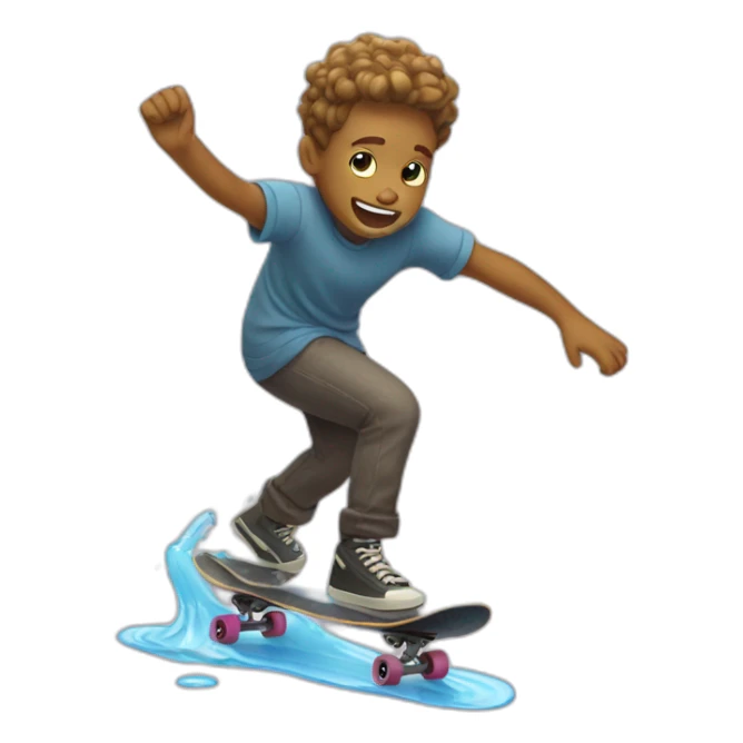 a character who rides a skateboard and rolls over a puddle sticker