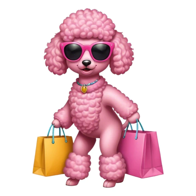 Pink poodle wearing sunglasses walking with shopping bags sticker