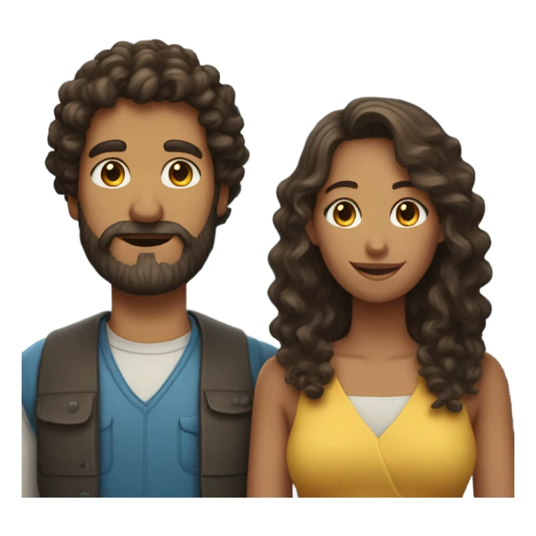 A couple, man has curly brown mullet and beard, woman has dark wavy hair  sticker