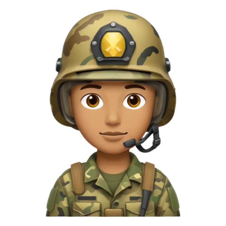 a soldier in camo gear with a helmet, battlefield background sticker