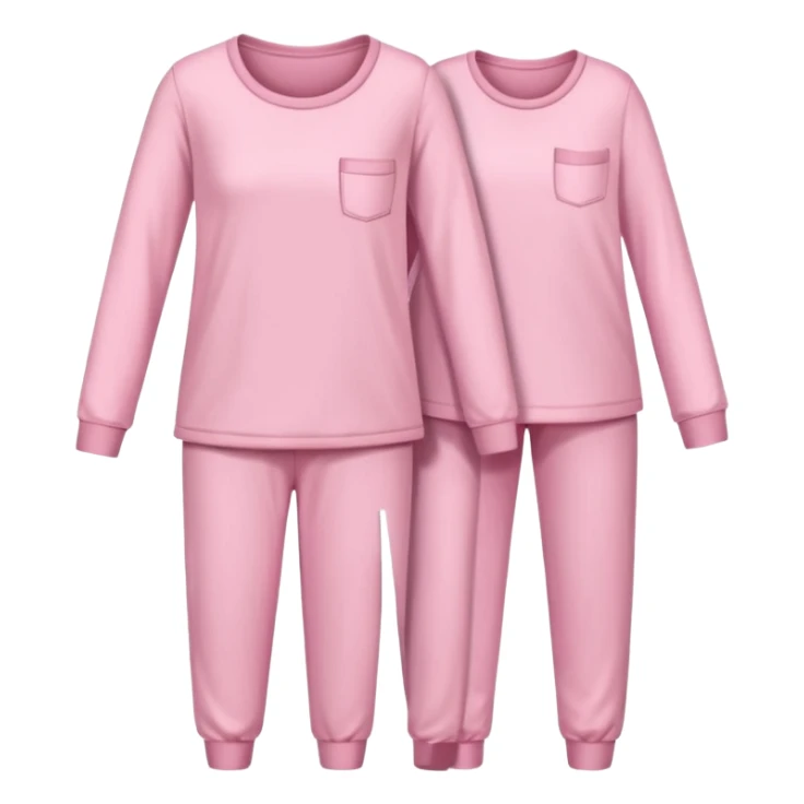  pink ozy two-piece pajama set with a soft fabric texture, long-sleeve top and pants, cute and comfy design, folded or on a hanger, pastel tones, realistic style, isolated on transp sticker