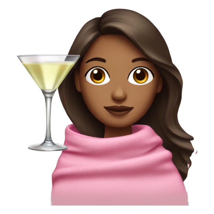 Brunette in pink blanket with a martini sticker