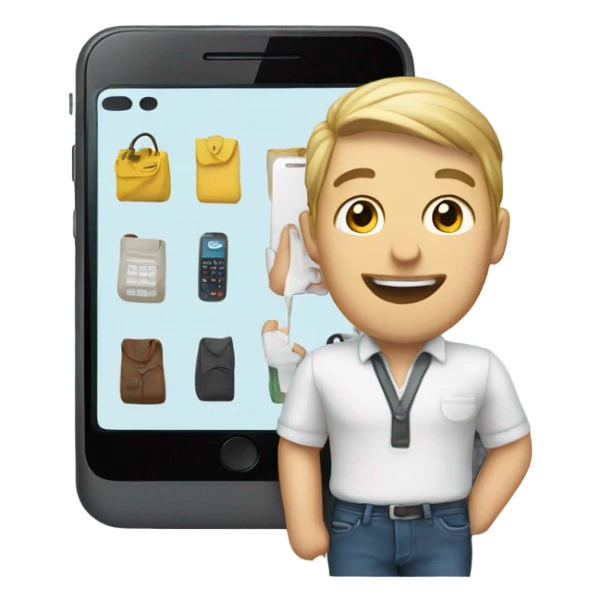 The seller puts the smartphone on display sticker