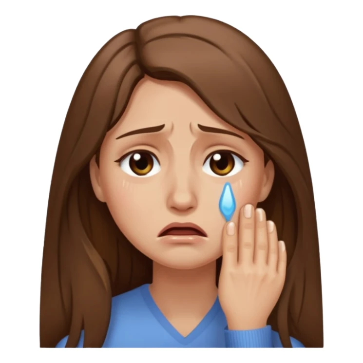 Woman with long brown hair crying, light beige sticker