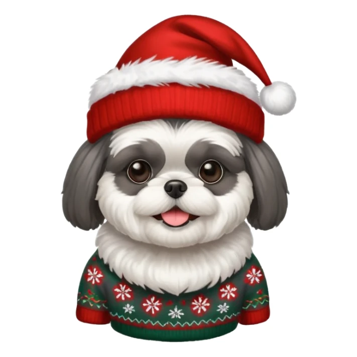 dark grey shih tzu christmas sweater and hat sticker