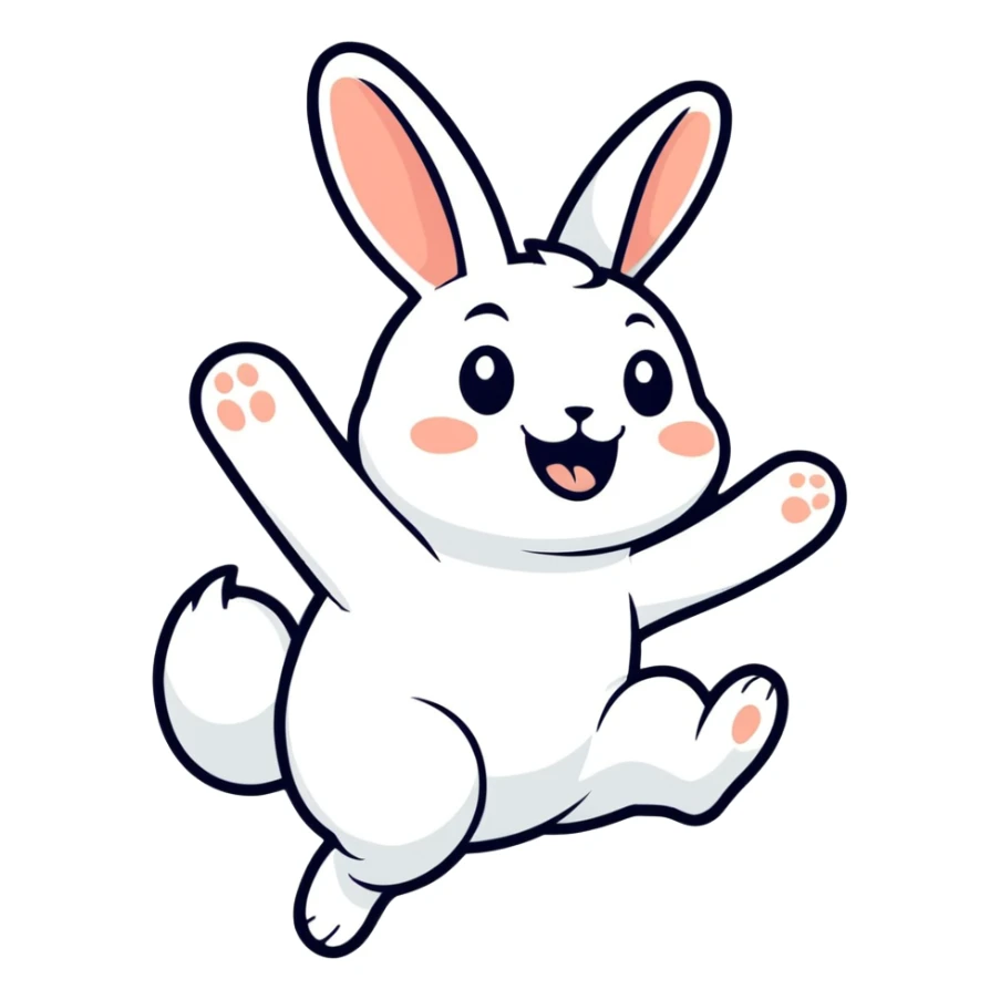 happy joyful bunny jumping into the air sticker