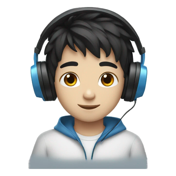 Black hair blue eyes boy with headphones sticker