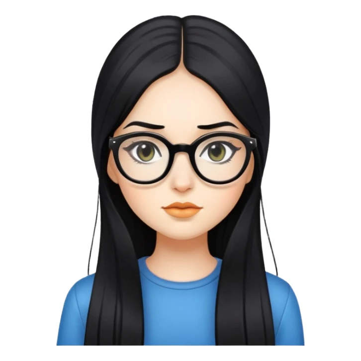 Girl with long black hair eyeliner and glasses sticker