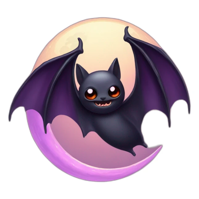 purple black vampire bat wings flying in front of large dripping crescent moon sticker