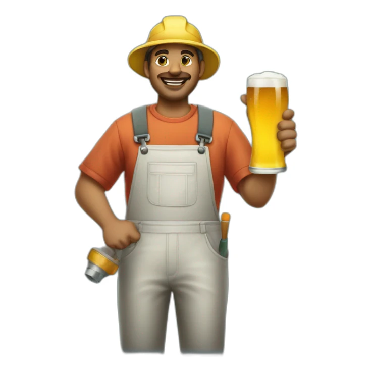 a painter with a roller in his right hand and a beer in his left hand sticker