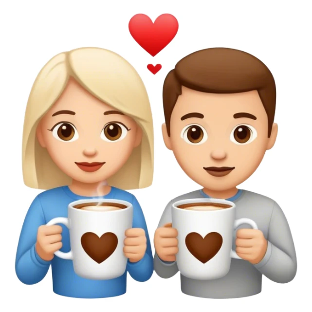 friends drinking coffee in a mug with the logo “v.love” sticker