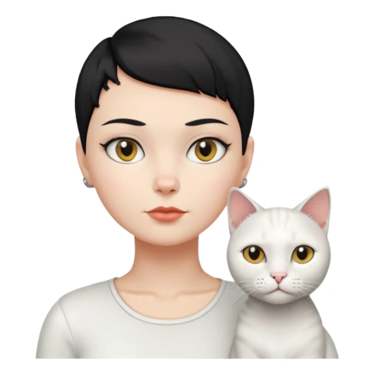  white cat and Lady with black half shaved head buzz cut hair  sticker