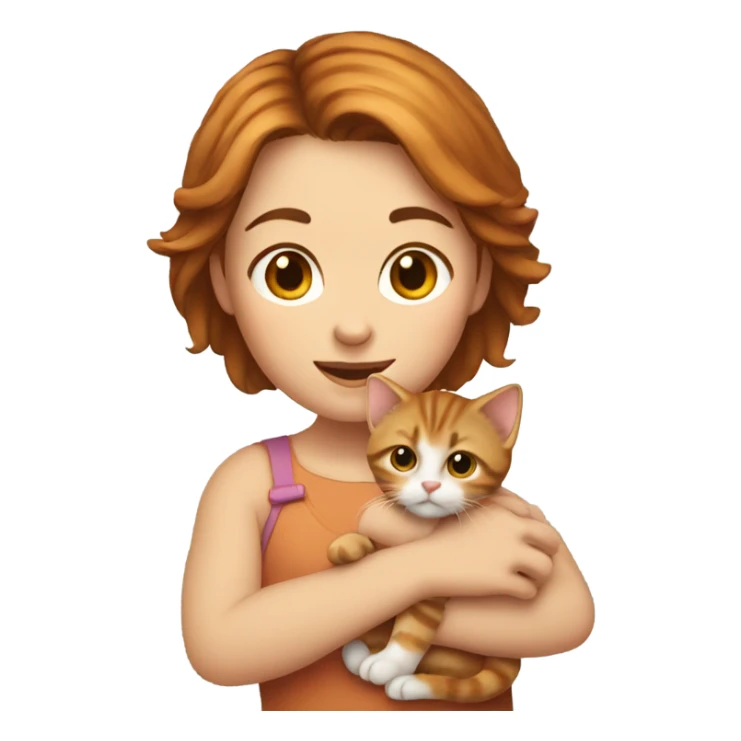 Girl with short brown hair holding tiny ginger kitten  sticker