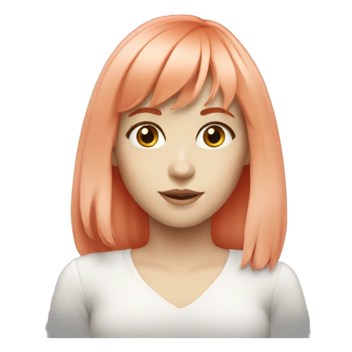 white girl bright red hair with bangs shoulder length sticker